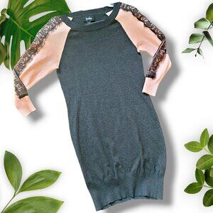 Colorblock Sweater Dress w Lace, Sz S-M